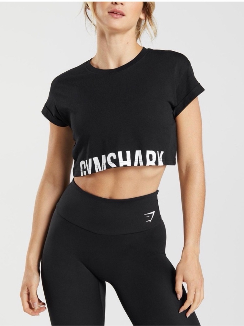 Gymshark Black Cropped Tee with White Logo